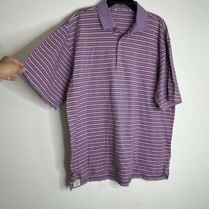 Peter Millar Summer Comfort Golf Polo Shirt‎ Mens Large Purple Stripped